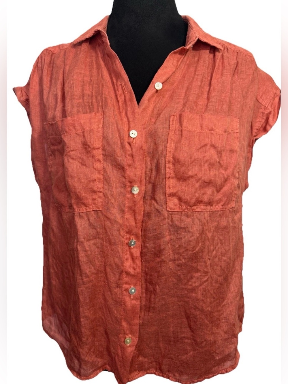 Bella Dahl Rust Linen Button Up Blouse Small Coastal Resort Quiet Luxury Top - Picture 2 of 10